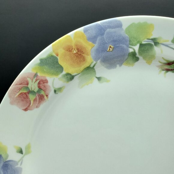 Corelle Summer Blush Dinner Plates Pink Yellow Gold Purple Blue Pansies - Picture 3 of 6